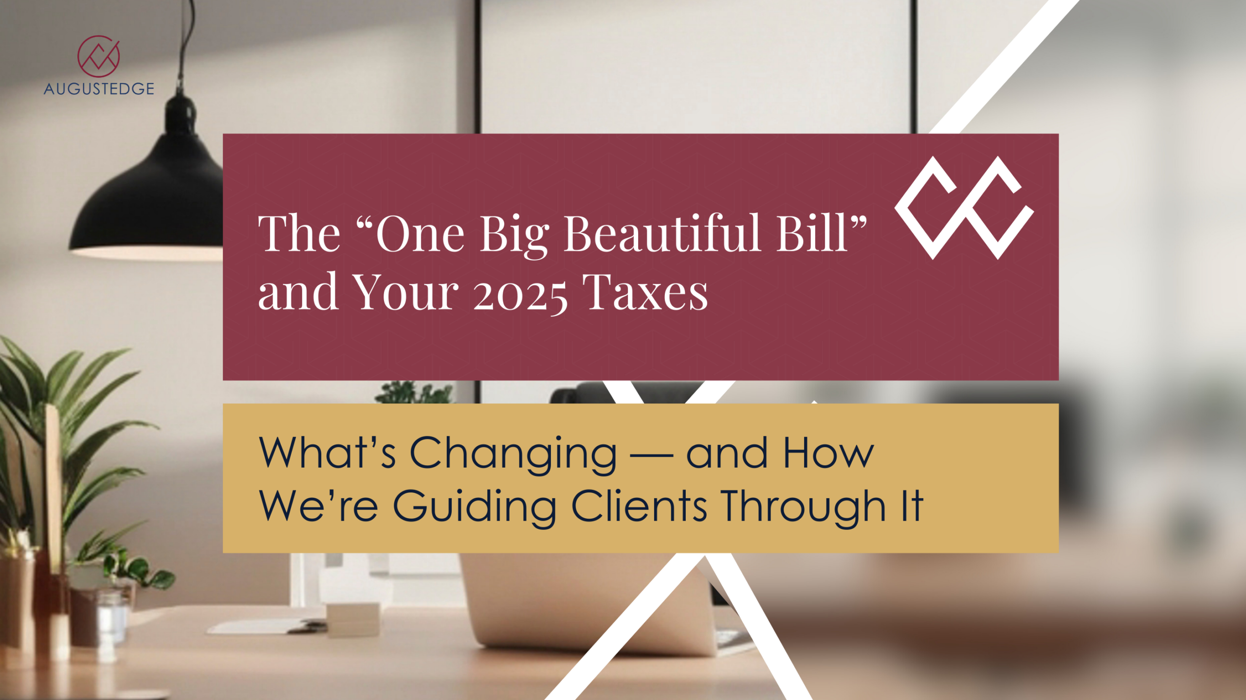 One Big Beautiful Bill imagery with computer at a desk.