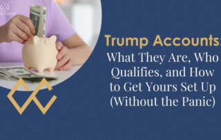 Trump accounts image, young kid deposits money in piggy bank.