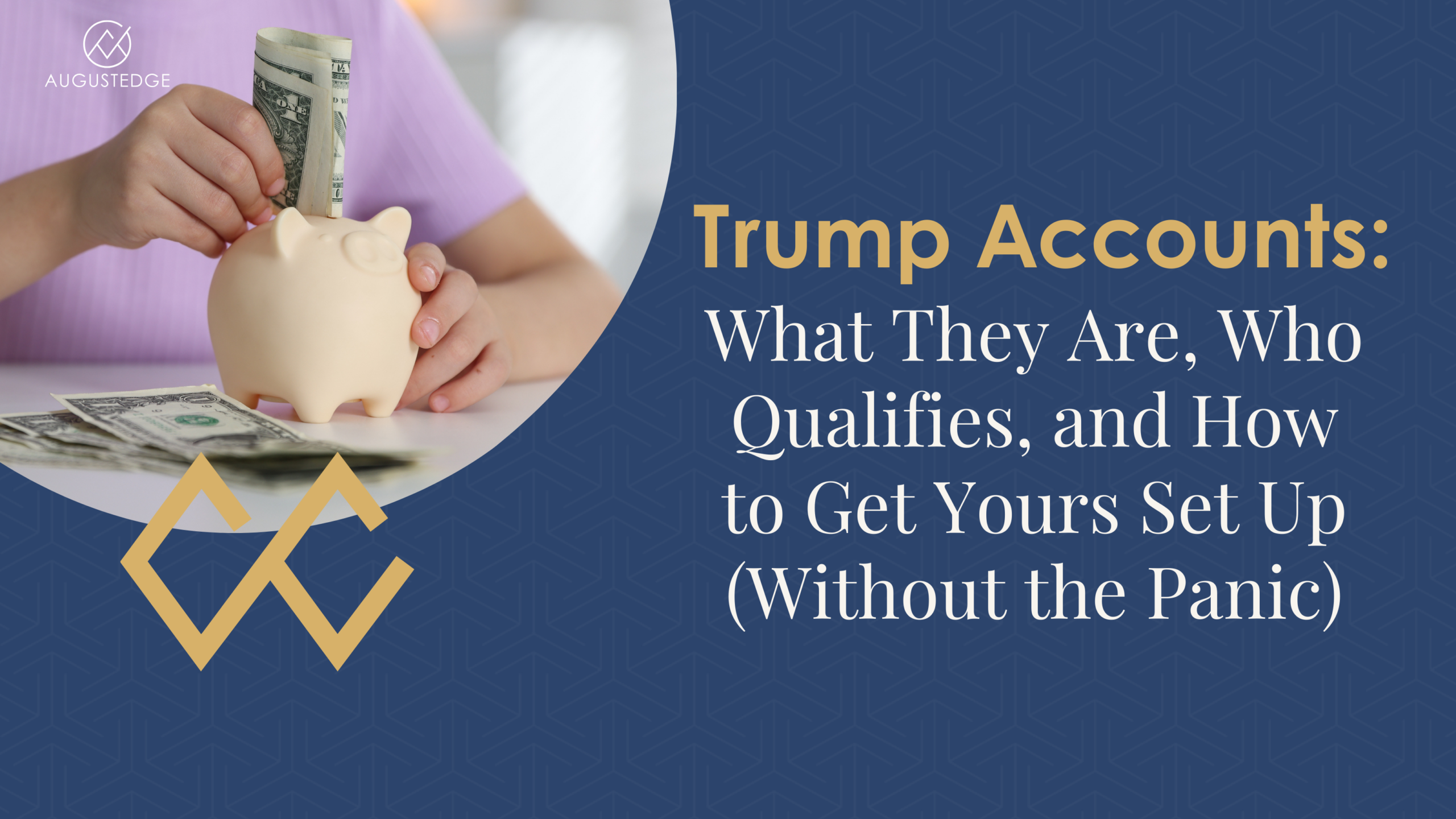 Trump accounts image, young kid deposits money in piggy bank.